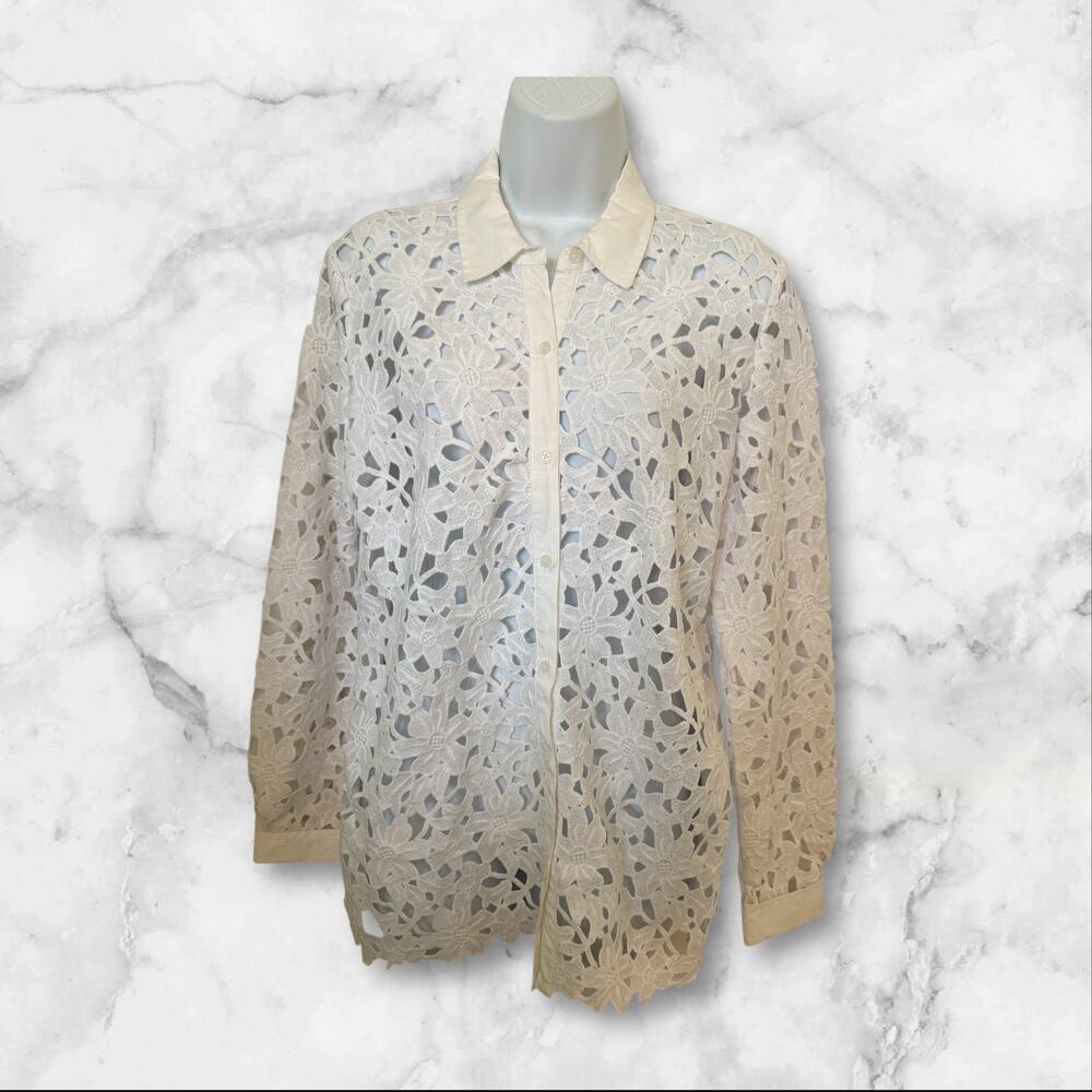 Banana Republic Classic Women’s Ivory Lace Button Down Shirt Classic Fit M